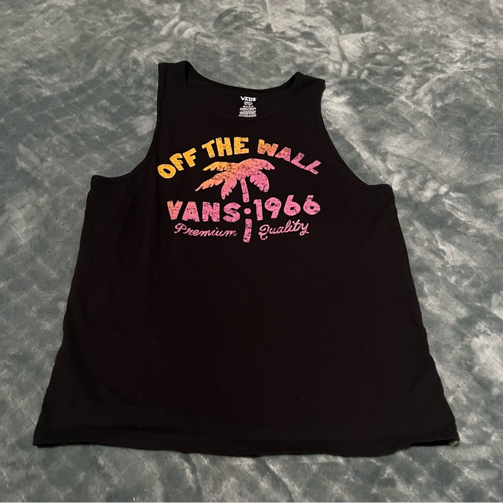Vans Black Tank with Pink‎ and Yellow Palm Graphic